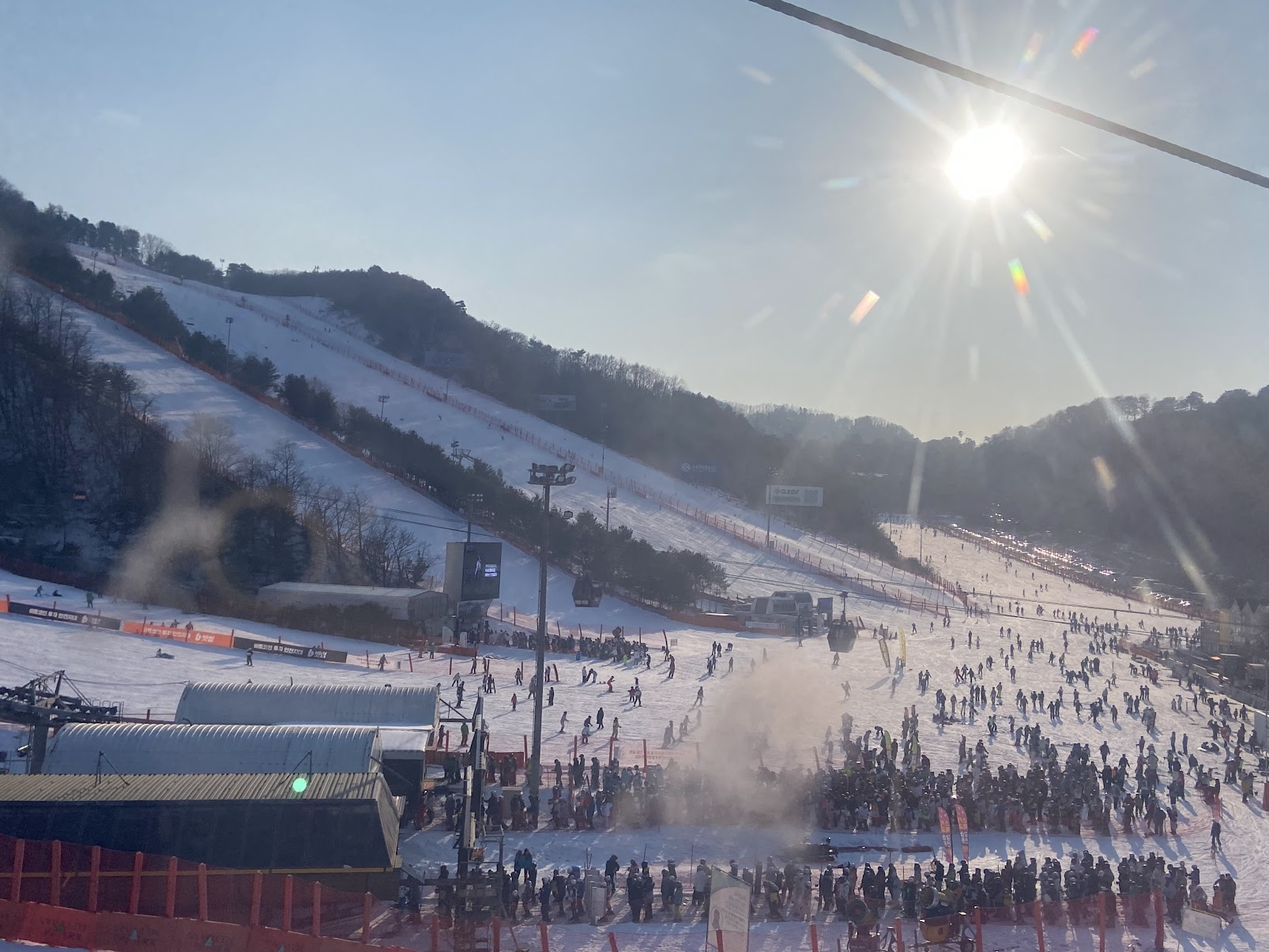 週日下午，左邊兩條雪道排吊車的人潮